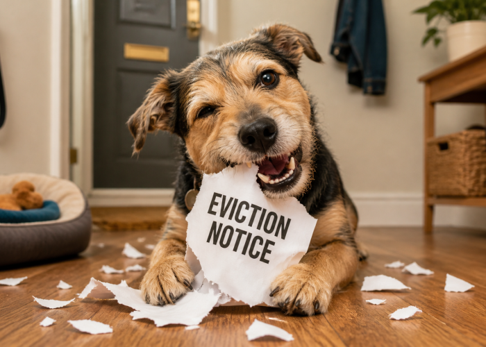 Dog eating Eviction Notice